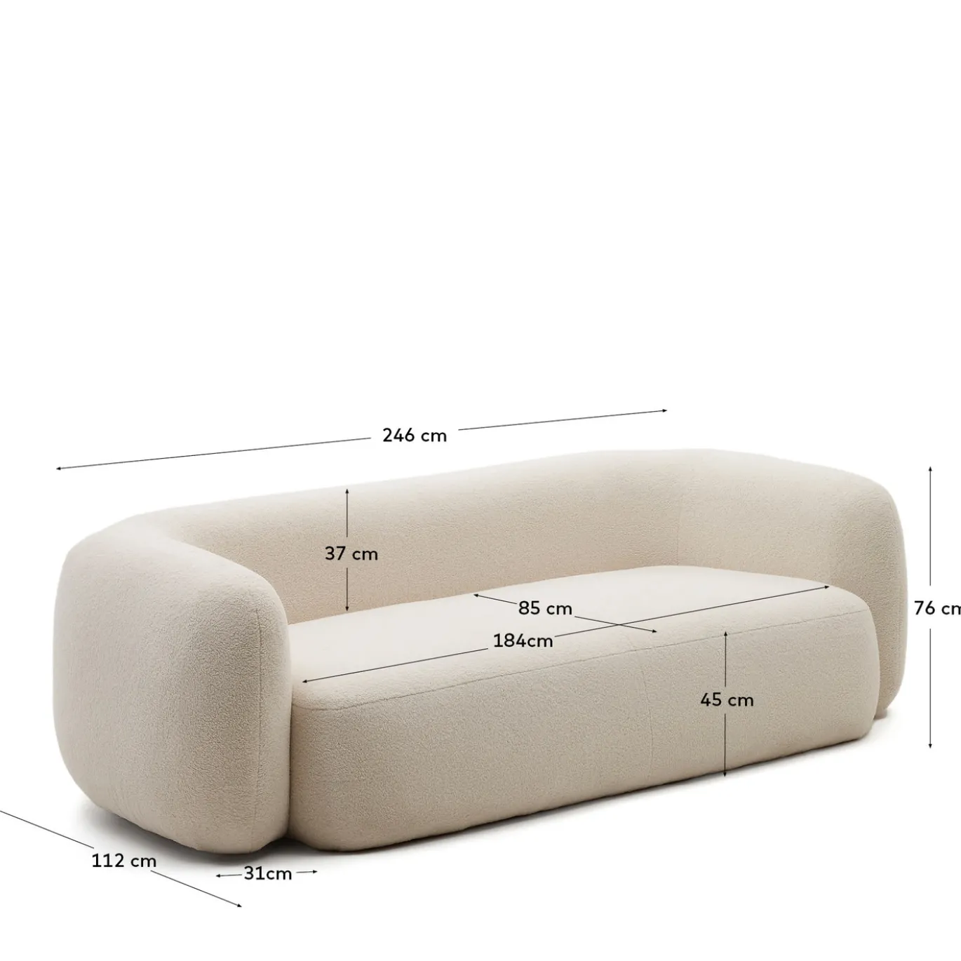 Kave Home 3-zitsbank Martina Gebroken Wit Bouclé 246cm