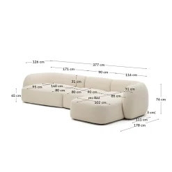 Kave Home 4-Zitsbank Martina Modulair met Chaise Longue Rechts Ecru 377cm