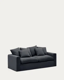 Kave Home 3-zitsbank Nora Kussens Grijs/antraciet Linnen en Katoen 240cm