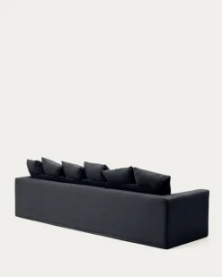 Kave Home 4-zitsbank Nora Kussens Grijs/antraciet Linnen en Katoen 340cm