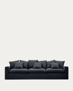 Kave Home 4-zitsbank Nora Kussens Grijs/antraciet Linnen en Katoen 340cm