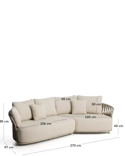 Kave Home 3-zitsbank Osani Aluminium Taupe Touw beige 274cm