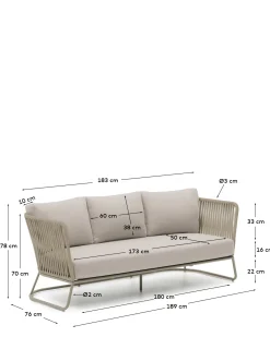 Kave Home 3-Zitsbank Saconca Outdoor Touw Staal Beige 189cm
