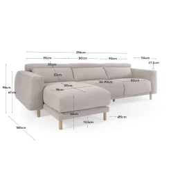 Kave Home 3-zitsbank Singa Chaise Longue Links Beige 296cm