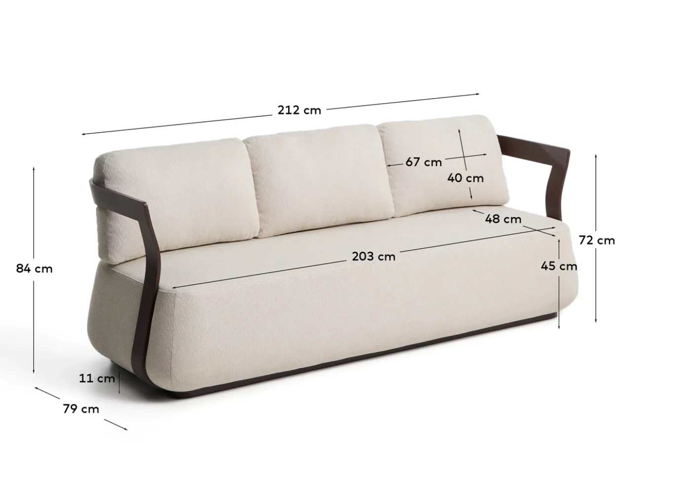 Kave Home 3-Zitsbank Tamaris Aluminium Bruin 217cm