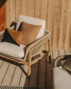 Kave Home 3-zitsbank Vellana met 2 Fauteuils en Koffietafel Acaciahout Beige