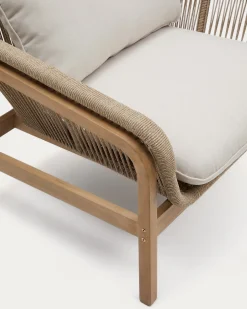 Kave Home 3-zitsbank Vellana met 2 Fauteuils en Koffietafel Acaciahout Beige