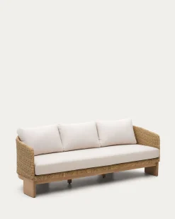 Kave Home 3-zitsbank Xoriguer Rotan en Massief Eucalyptushout 223cm