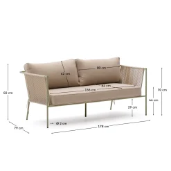 Kave Home 2-zitsbank Zivia Outdoor Ecru Touw en Groen 178cm