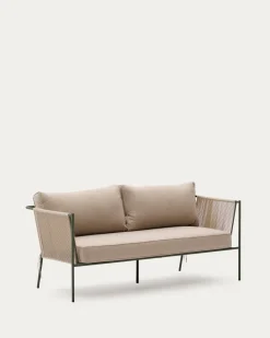 Kave Home 2-zitsbank Zivia Outdoor Ecru Touw en Groen 178cm