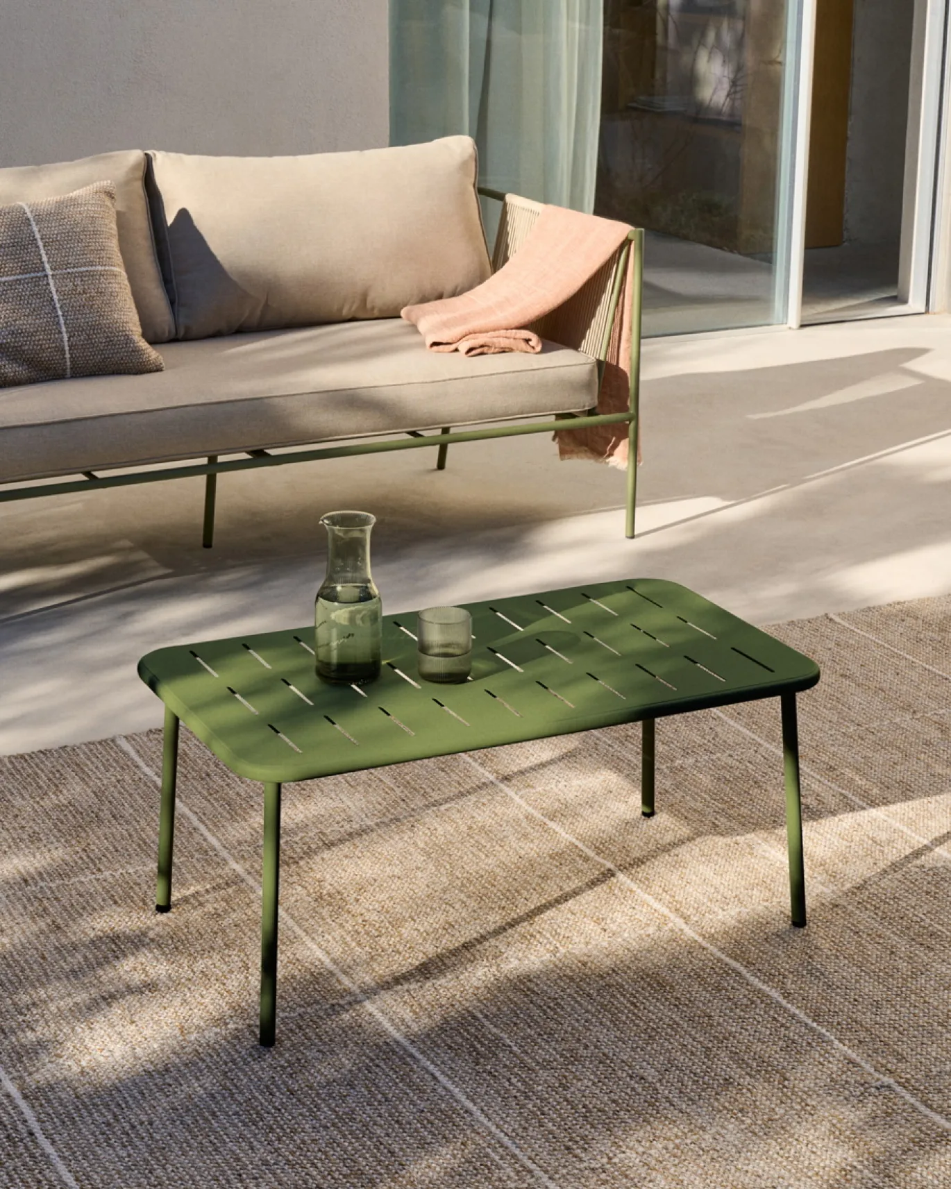 Kave Home 2-zitsbank Zivia Outdoor Ecru Touw en Groen 178cm