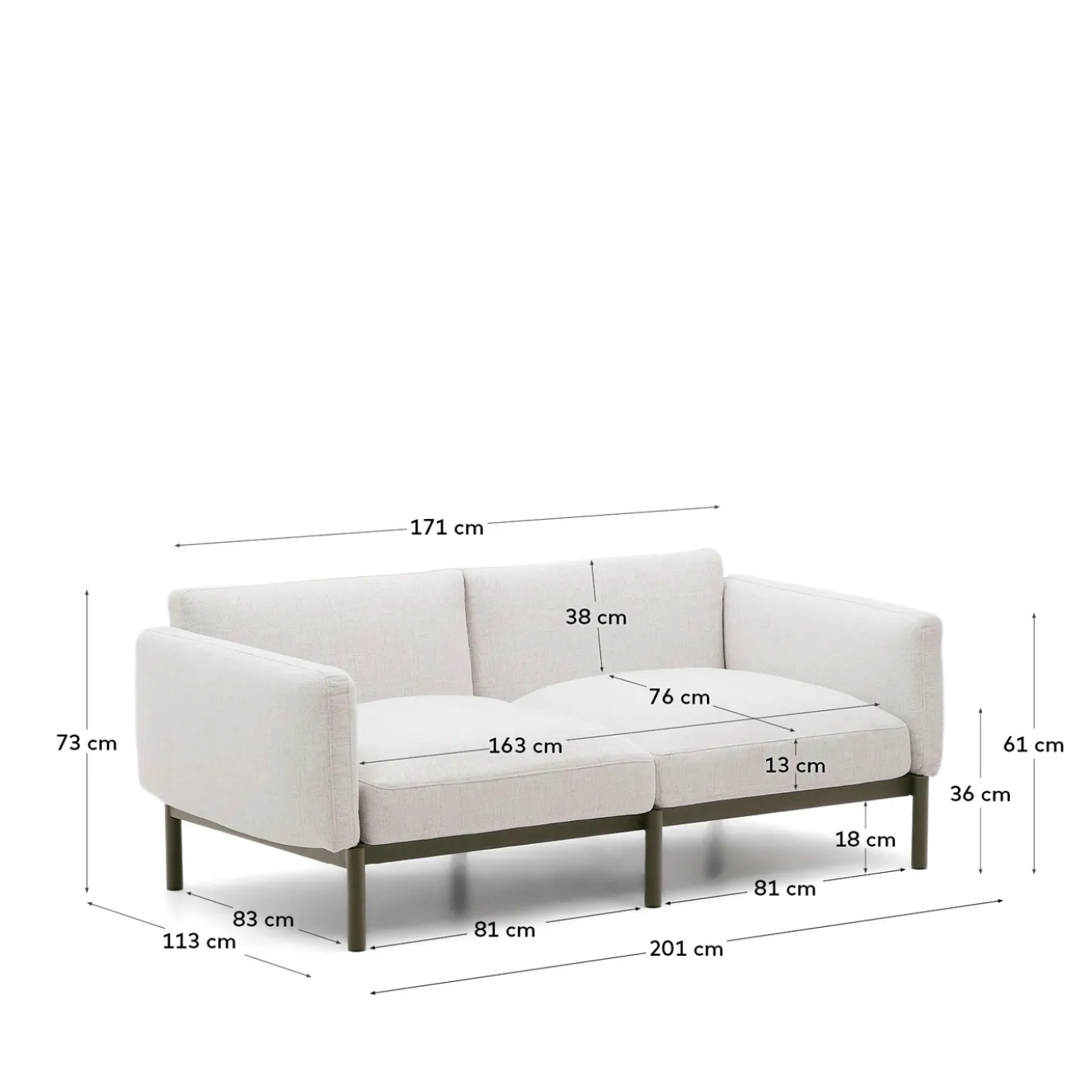 Kave Home 2-zits Buitenbank Sorells Modulair Beige 201cm