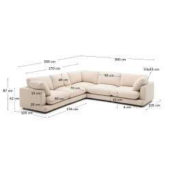 Kave Home 6-zitshoekbank Gala Beige Chenille 300x300cm