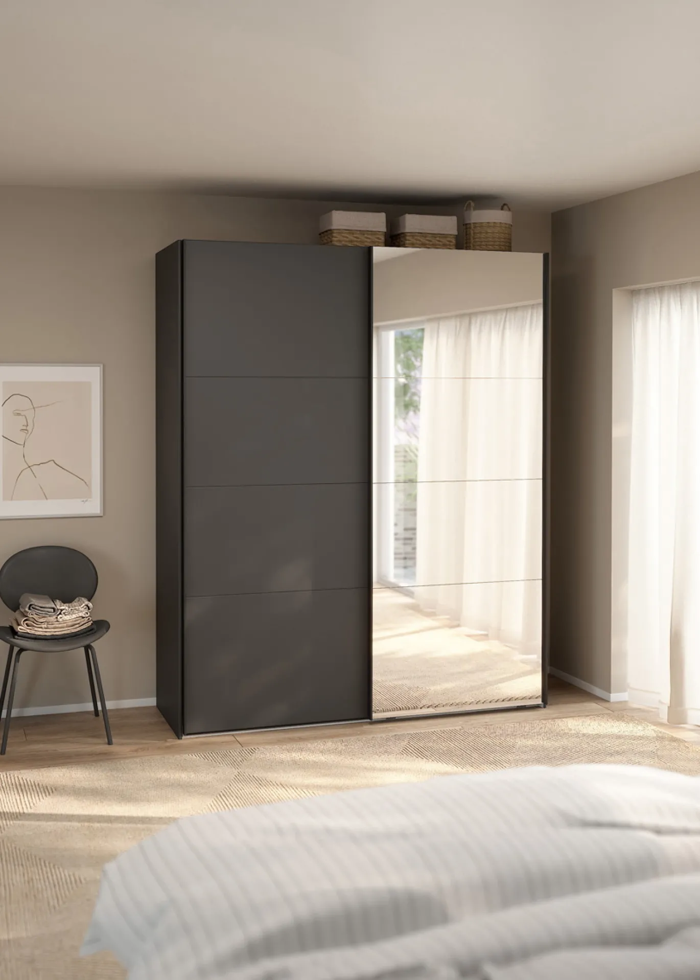 Kledingkast Catania Matgrijs Spiegel 180x220cm - Giga Living