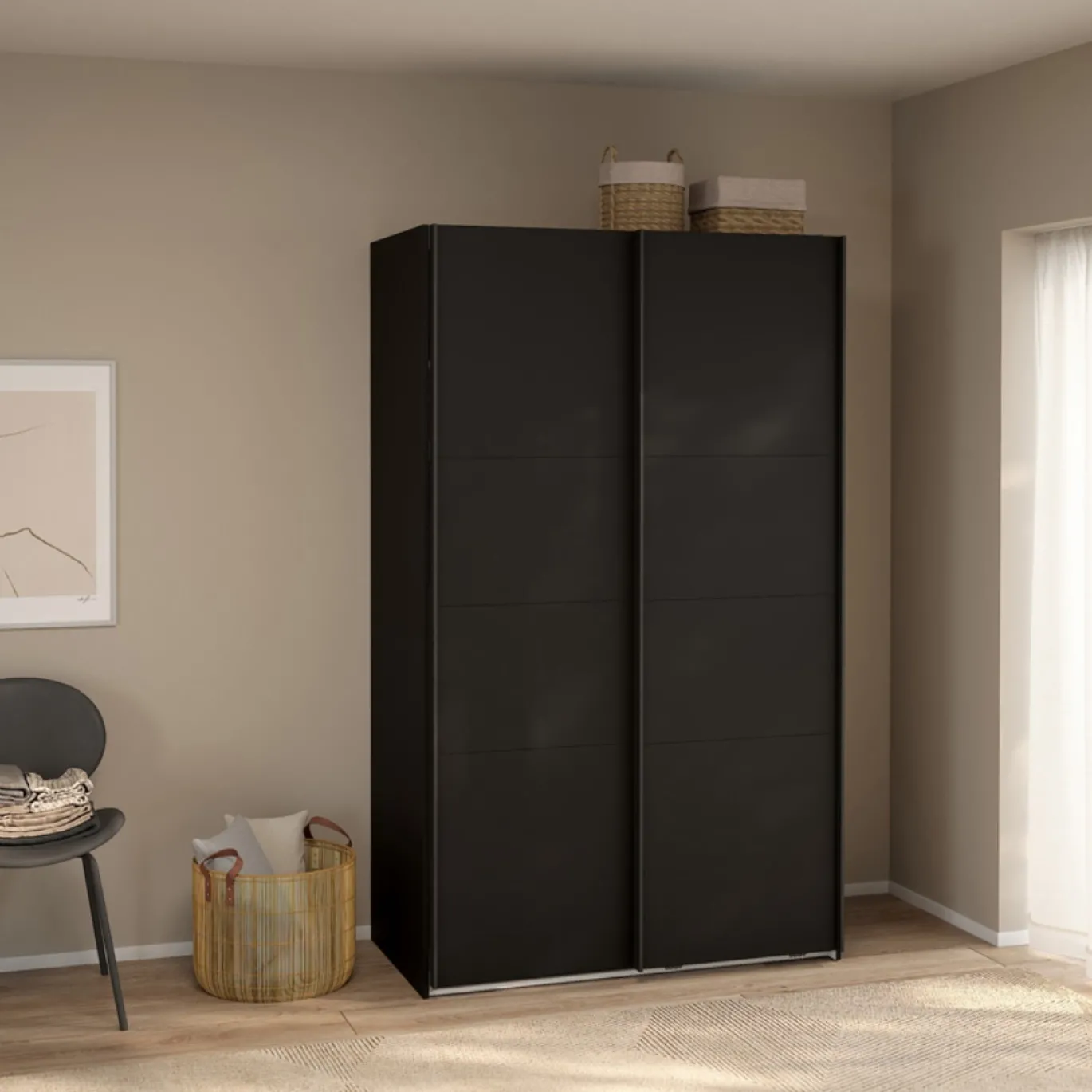 Kledingkast Catania Mat Zwart 120x200cm - Giga Living