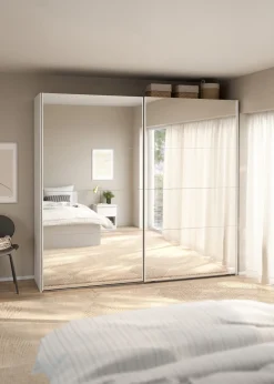 Kledingkast Catania Wit Schuifdeuren Met Spiegel 244x220cm - Giga Living