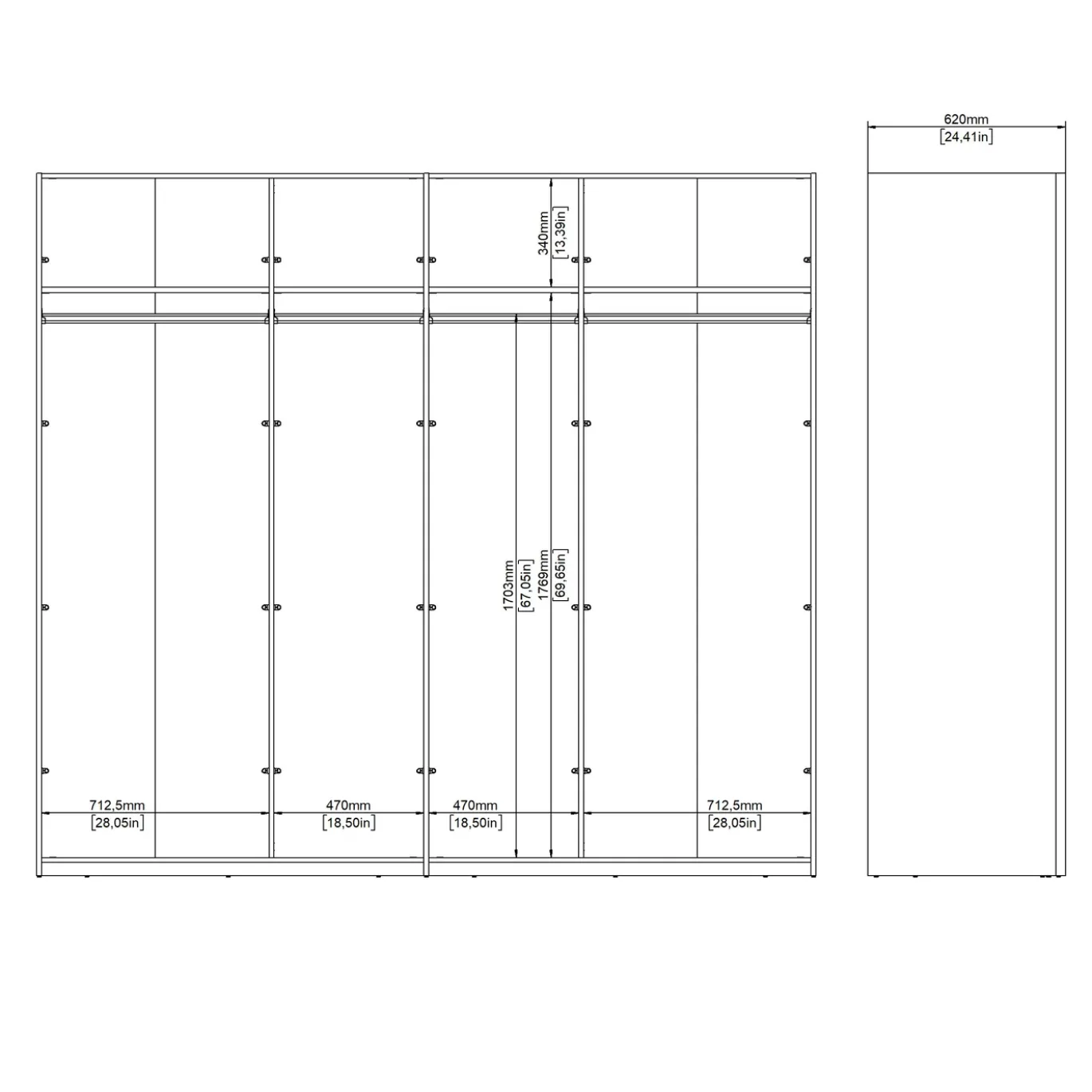 Kledingkast Catania Wit Schuifdeuren Met Spiegel 244x220cm - Giga Living