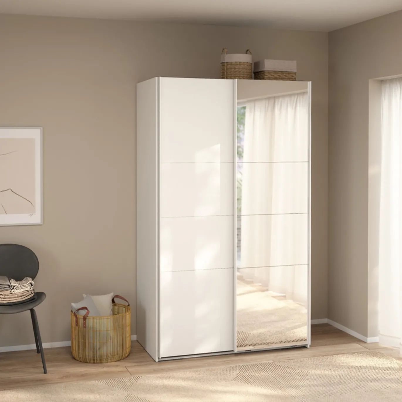 Kledingkast Catania Wit Spiegel Met Lades 120x200cm - Giga Living