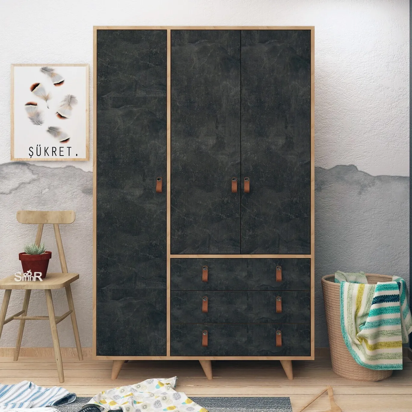 Kledingkast Chunky Melamine Eiken Donker Concrete