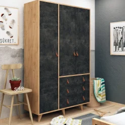 Kledingkast Chunky Melamine Eiken Donker Concrete