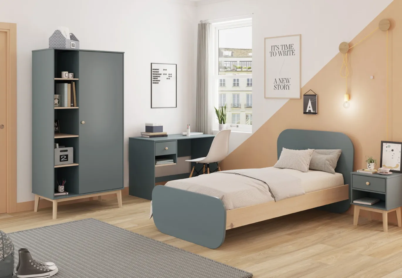 Kledingkast Esteban 1d5h Khaki Groen/wit Wax - Giga Meubel
