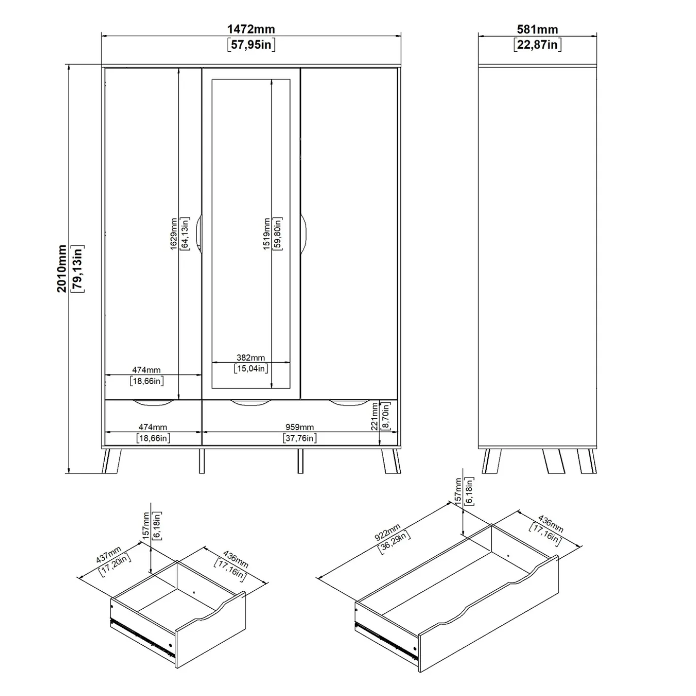Kledingkast Ikast Wit Jackson Hickory - Giga Living