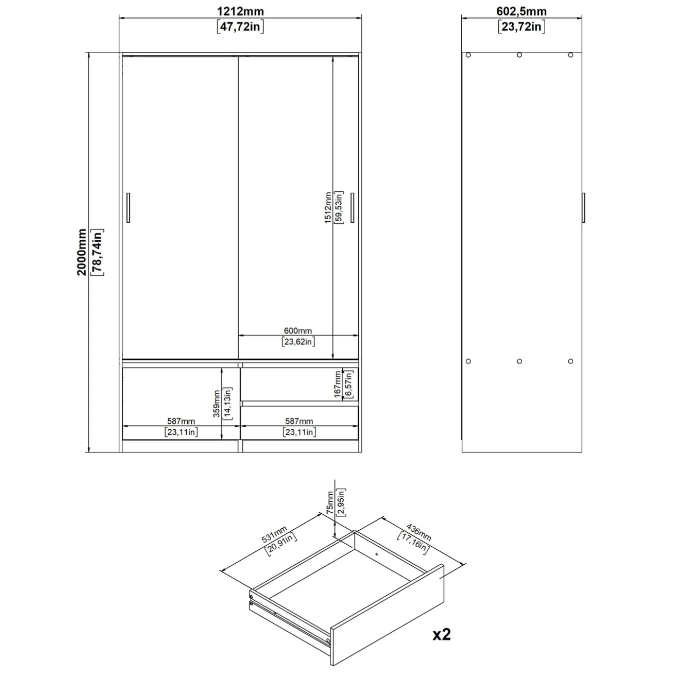 Kledingkast Line Jackson Hickory 121x200cm - Giga Living