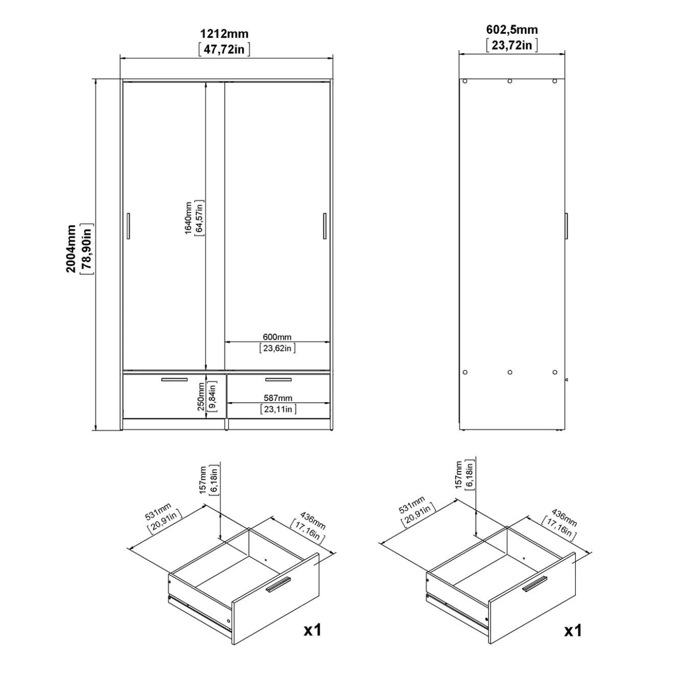 Kledingkast Line Jackson Hickory 2-deurs + 2-lades - Giga Living