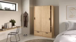 Kledingkast Line Jackson Hickory 2-deurs + 2-lades - Giga Living