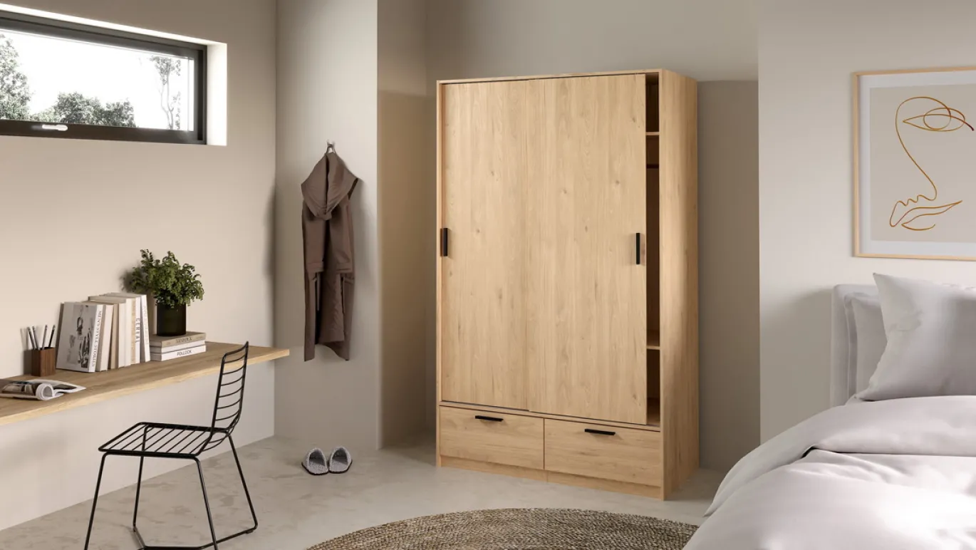 Kledingkast Line Jackson Hickory 2-deurs + 2-lades - Giga Living