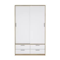 Kledingkast Line Naturel/Wit Hoogglans 2-schuifdeuren + 4-lades - Giga Living