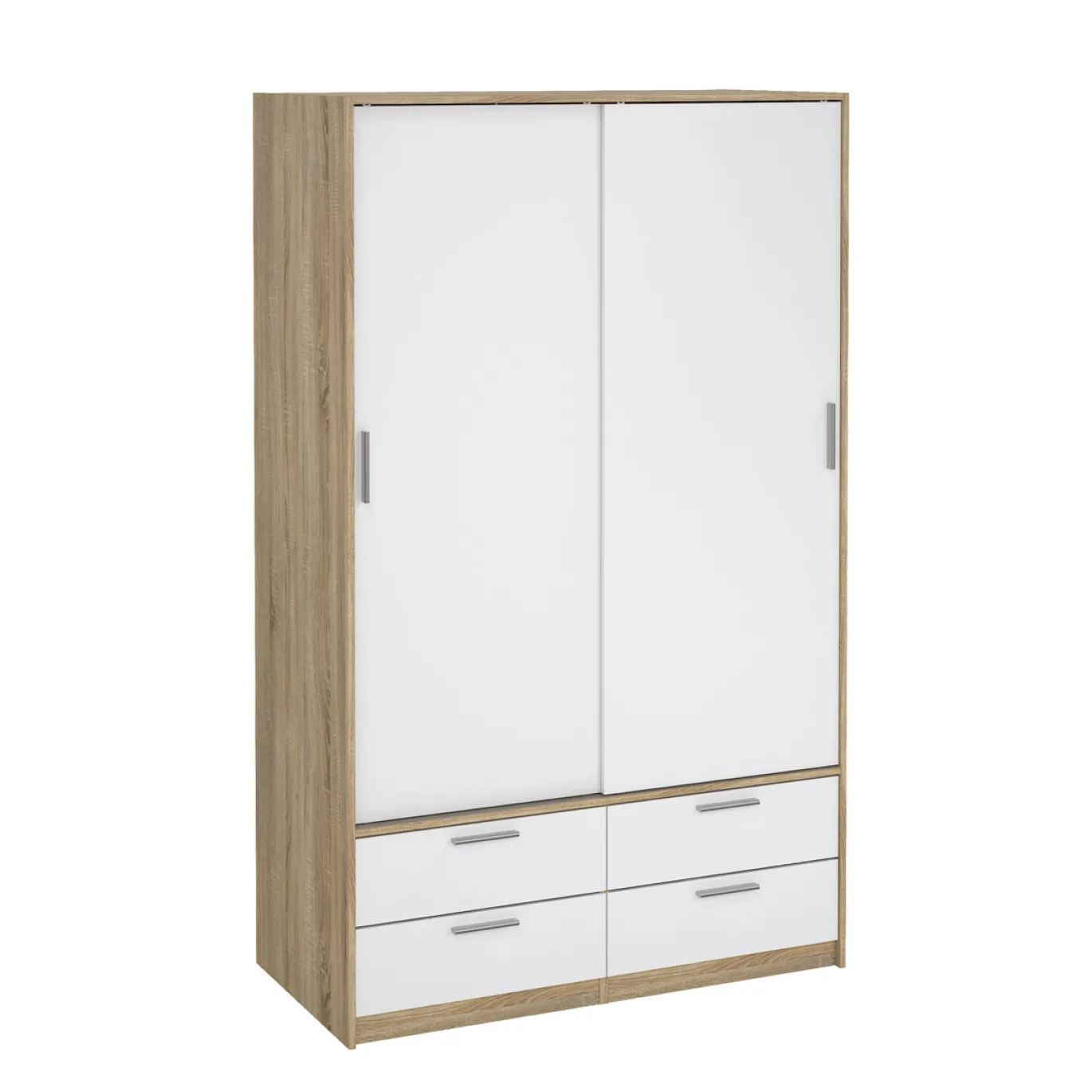 Kledingkast Line Naturel/Wit Hoogglans 2-schuifdeuren + 4-lades - Giga Living