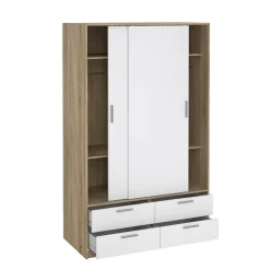 Kledingkast Line Naturel/Wit Hoogglans 2-schuifdeuren + 4-lades - Giga Living