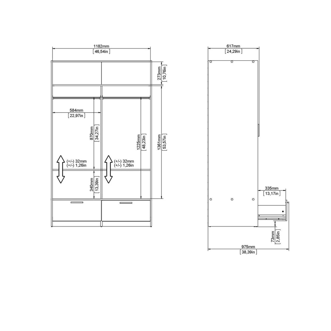 Kledingkast Line Wit Jackson Hickory 2-deurs + 2-lades - Giga Living