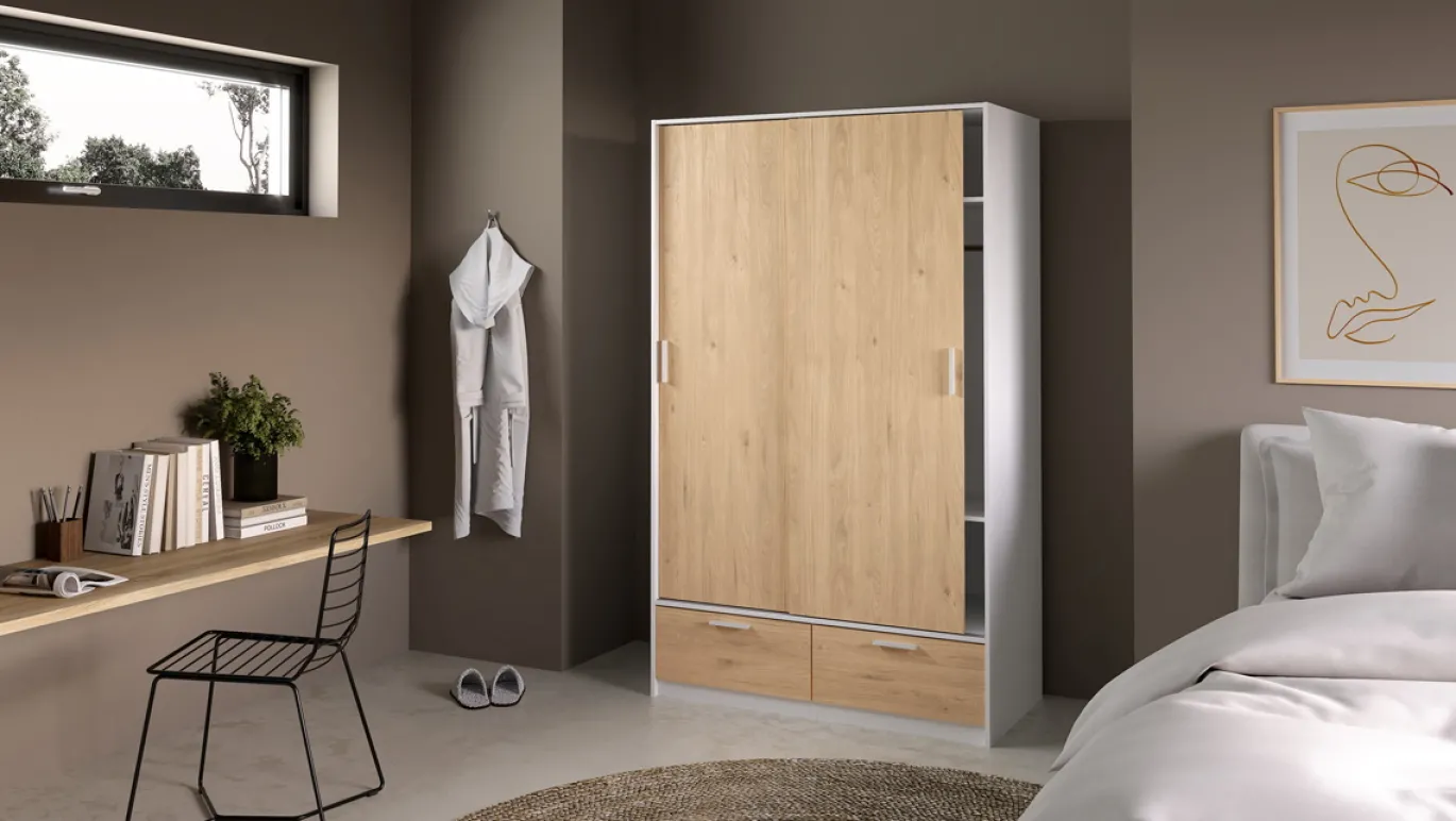 Kledingkast Line Wit Jackson Hickory 2-deurs + 2-lades - Giga Living