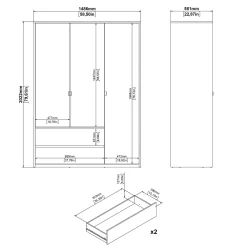 Kledingkast Next Jackson Hickory Wit Hoogglans 149x202cm - Giga Living