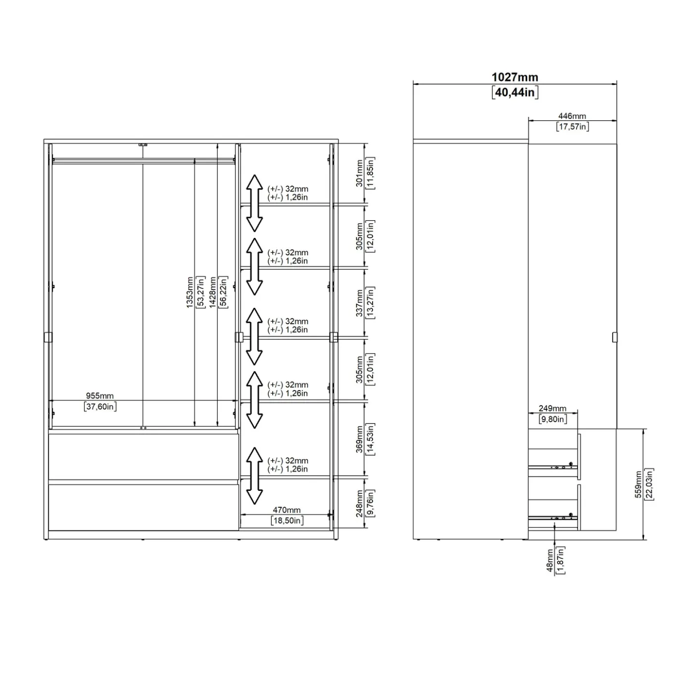 Kledingkast Next Wit 149x202cm - Giga Living