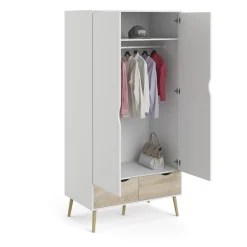 Kledingkast Oslo Wit/Naturel 2-deurs + 2-lades - Giga Living