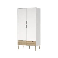 Kledingkast Oslo Wit/Naturel 2-deurs + 2-lades - Giga Living