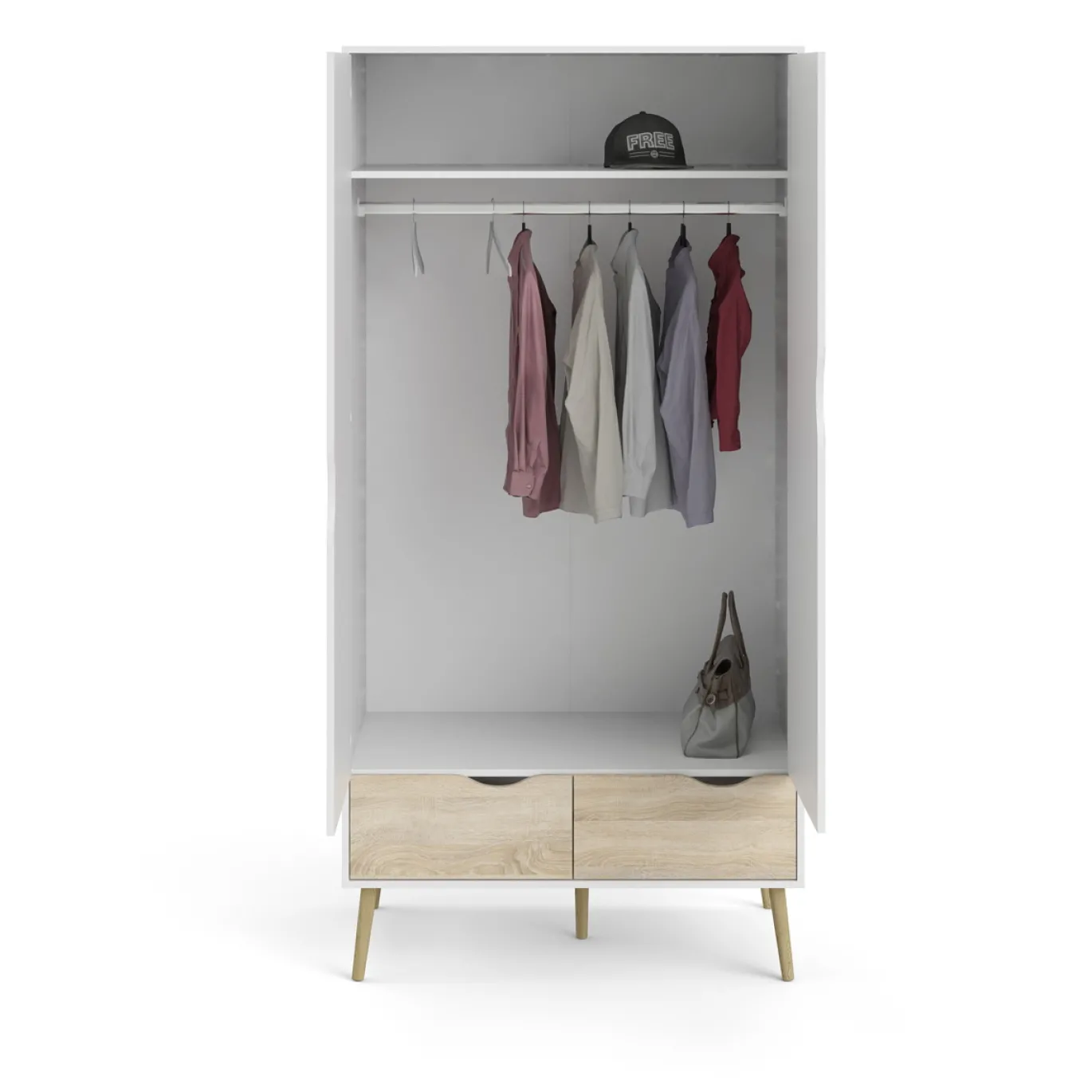 Kledingkast Oslo Wit/Naturel 2-deurs + 2-lades - Giga Living