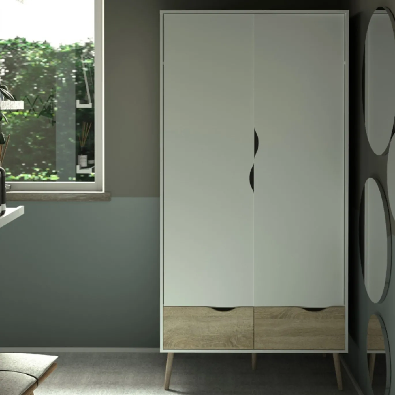 Kledingkast Oslo Wit/Naturel 2-deurs + 2-lades - Giga Living