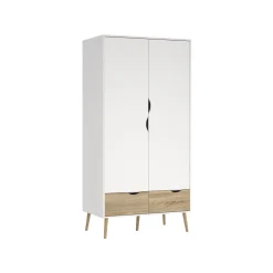 Kledingkast Oslo Wit/Naturel 2-deurs + 2-lades - Giga Living