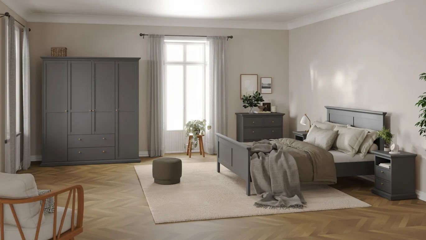 Kledingkast Paris Matgrijs 4-deuren + 2-lades - Giga Living
