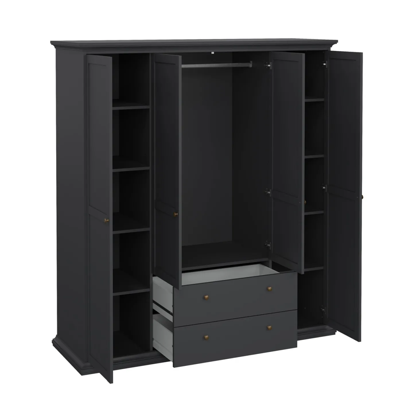 Kledingkast Paris Matgrijs 4-deuren + 2-lades - Giga Living