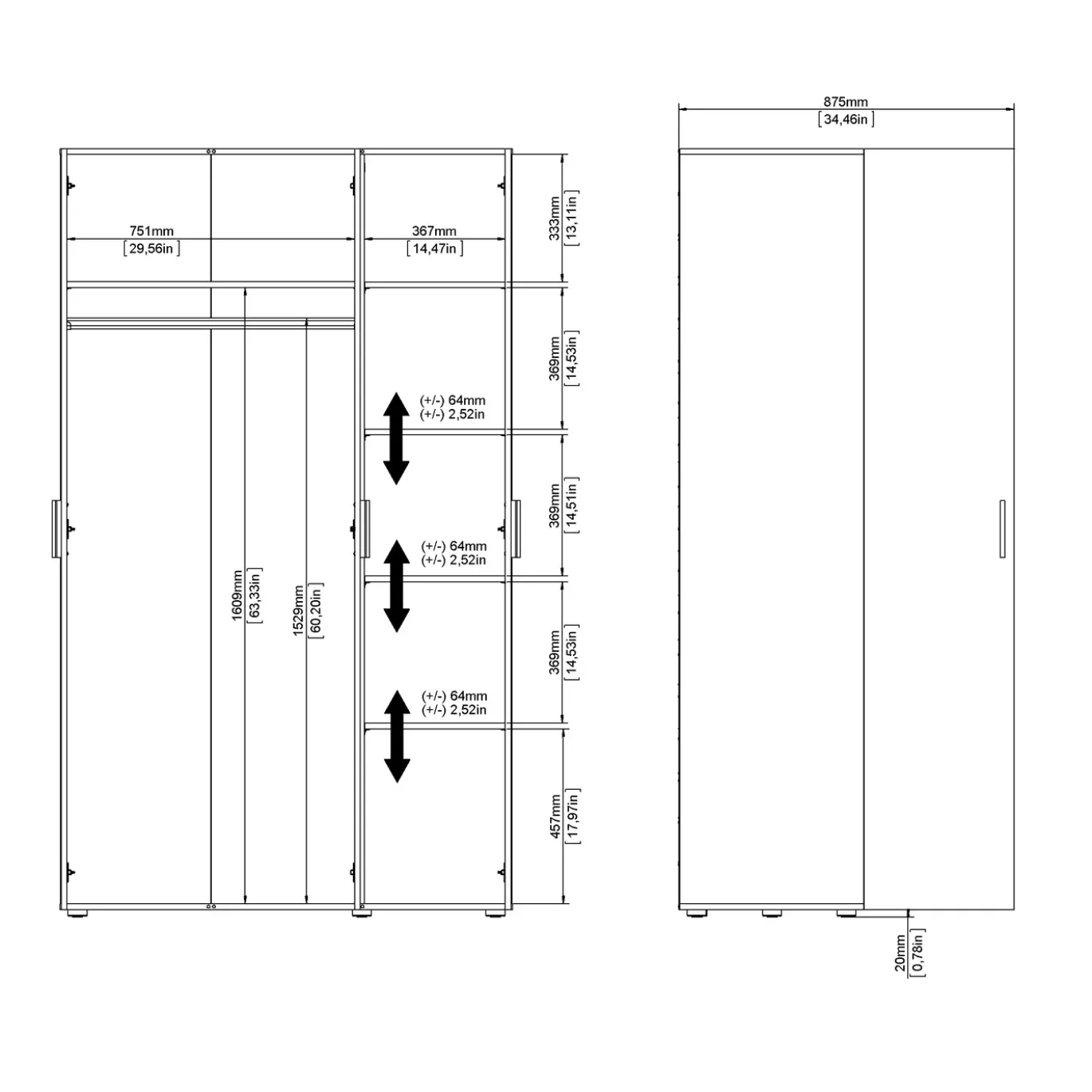 Kledingkast Pepe Naturel/Wit Hoogglans 3-deurs - Giga Living