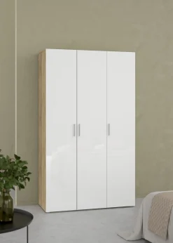 Kledingkast Pepe Naturel/Wit Hoogglans 3-deurs - Giga Living