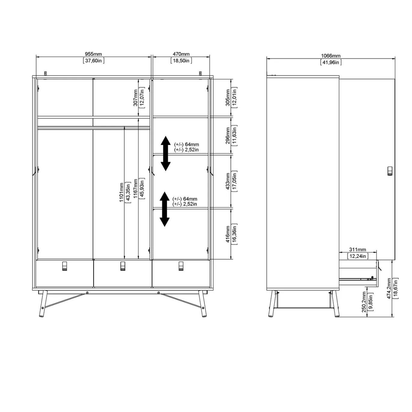 Kledingkast Ry Jackson Hickory 3-deurs + 3-lades - Giga Living