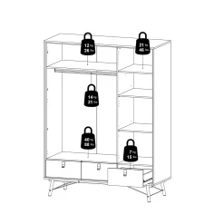 Kledingkast Ry met 3 deuren + 3 lades Hickory - Giga Living
