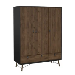 Kledingkast Ry Noten Mat Zwart 3-deurs + 3-lades - Giga Living