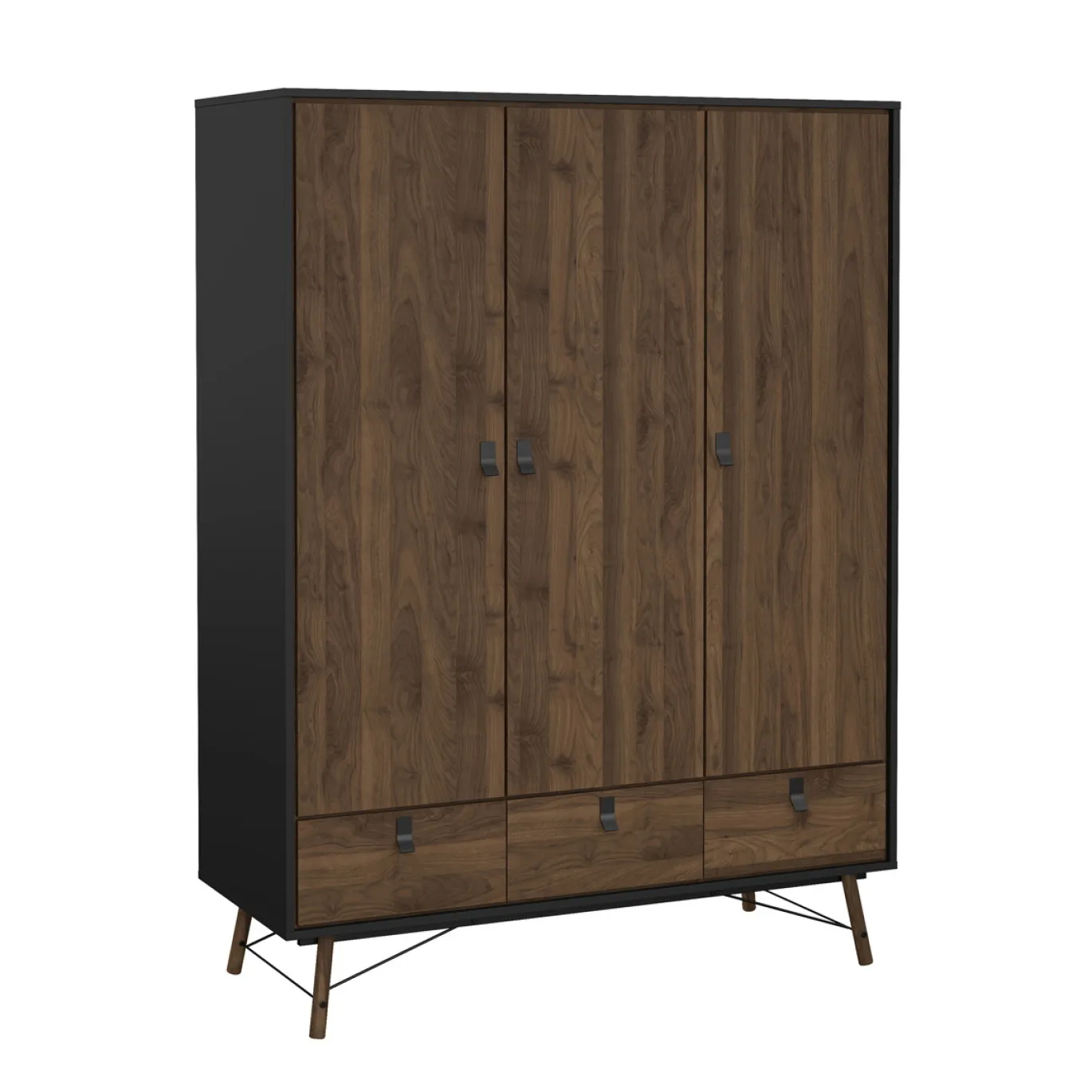Kledingkast Ry Noten Mat Zwart 3-deurs + 3-lades - Giga Living